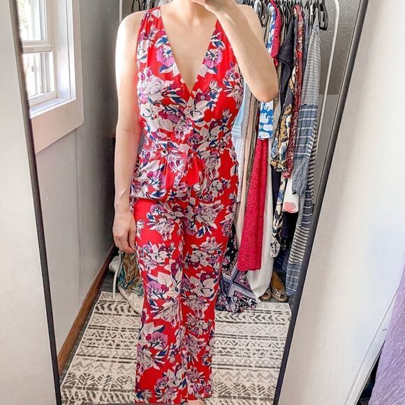 Yumi Kim Silk Flower District Jumpsuit Red S